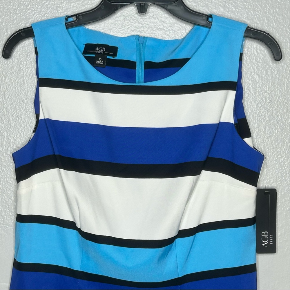 AGB Blue and White Striped Sheath Spring Event Work Business Dress - Picture 2 of 6